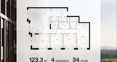 4-к. квартира, 123 м²