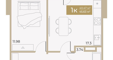1-к. квартира, 40&nbsp;м²