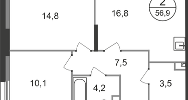 2-к. квартира, 56&nbsp;м²