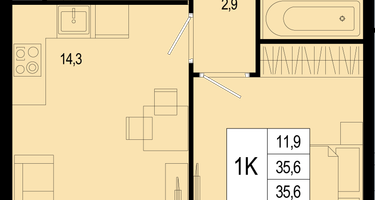 1-к. квартира, 35&nbsp;м²