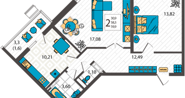 2-к. квартира, 59&nbsp;м²