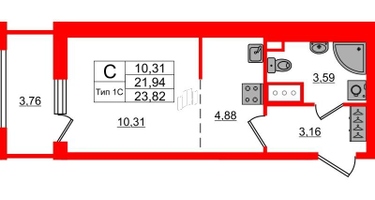 Студия, 21&nbsp;м²