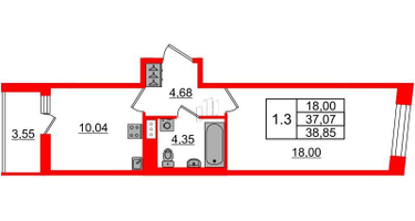 1-к. квартира, 37 м²