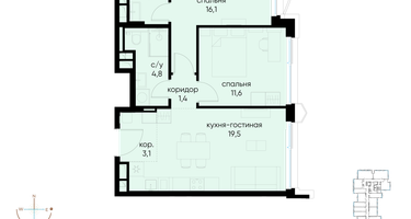 2-к. квартира, 62 м²