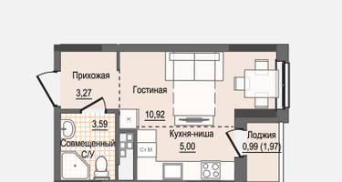1-к. квартира, 23 м²