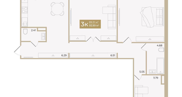 3-к. квартира, 89&nbsp;м²