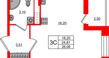 Студия, 24 м²