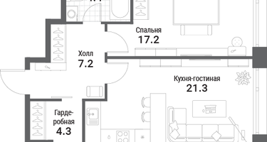 1-к. квартира, 54 м²