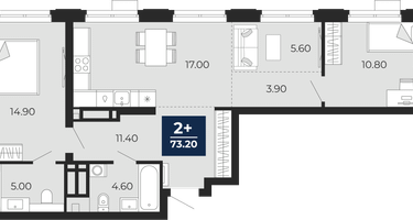 2-к. квартира, 73 м²