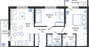 2-к. квартира, 60&nbsp;м²