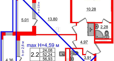 2-к. квартира, 52&nbsp;м²