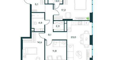 3-к. квартира, 89 м²