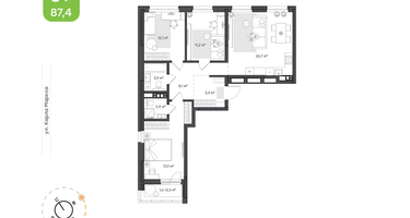 3-к. квартира, 87&nbsp;м²