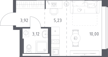 1-к. квартира, 22&nbsp;м²