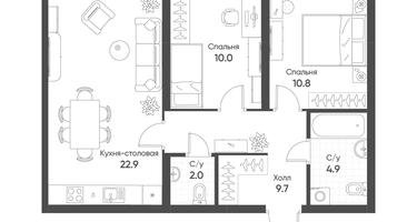 2-к. квартира, 60 м²