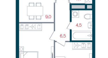 2-к. квартира, 47 м²