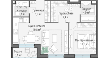 2-к. квартира, 52&nbsp;м²