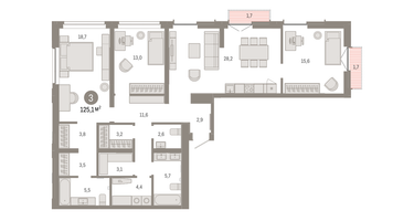 3-к. квартира, 124&nbsp;м²