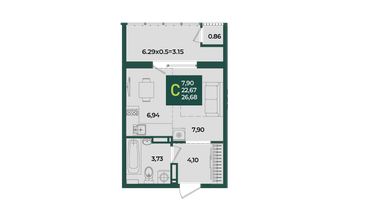 Студия, 26&nbsp;м²