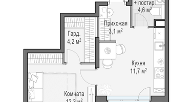 1-к. квартира, 38&nbsp;м²