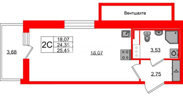 Студия, 24&nbsp;м²