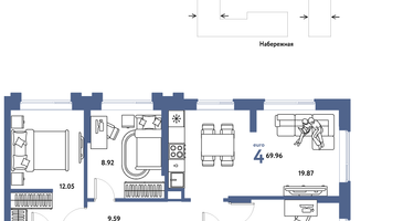 4-к. квартира, 69 м²