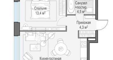 2-к. квартира, 43 м²