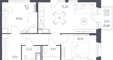2-к. квартира, 54&nbsp;м²