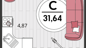 1-к. квартира, 31&nbsp;м²