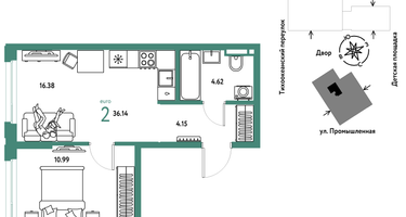 2-к. квартира, 36&nbsp;м²