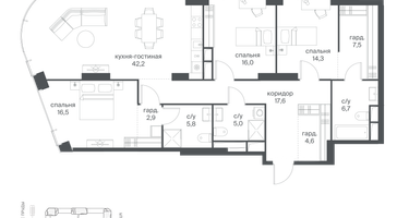 3-к. квартира, 139&nbsp;м²