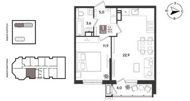 1-к. квартира, 46&nbsp;м²