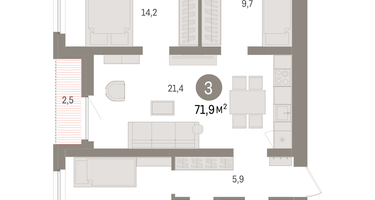 3-к. квартира, 71&nbsp;м²