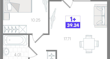 1-к. квартира, 39 м²