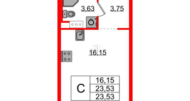 Студия, 23&nbsp;м²