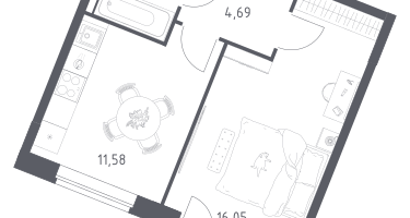 1-к. квартира, 36&nbsp;м²