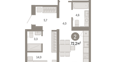 2-к. квартира, 72&nbsp;м²