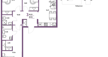3-к. квартира, 85 м²
