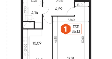 1-к. квартира, 36&nbsp;м²