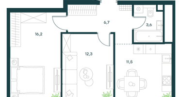 2-к. квартира, 50&nbsp;м²