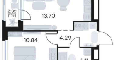 1-к. квартира, 34 м²