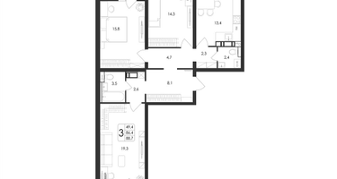 3-к. квартира, 88&nbsp;м²