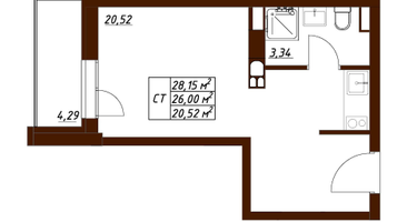 Студия, 28&nbsp;м²