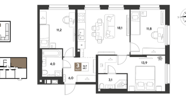 3-к. квартира, 68&nbsp;м²