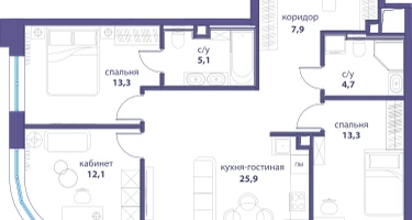 3-к. квартира, 82&nbsp;м²