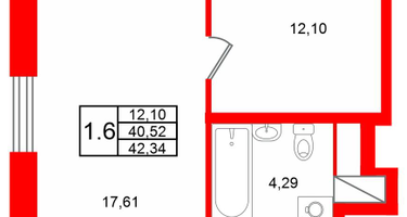 1-к. квартира, 40 м²