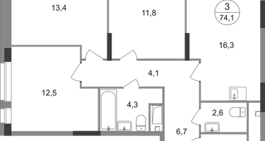 3-к. квартира, 74&nbsp;м²