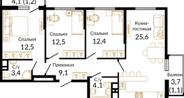 3-к. квартира, 85&nbsp;м²
