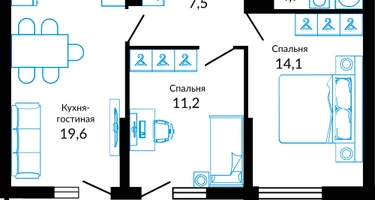 2-к. квартира, 61&nbsp;м²