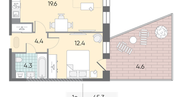 Студия, 45 м²